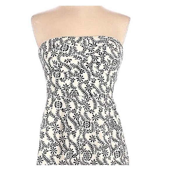 J.CREW Floral Embroidered Strapless Dress Ivory Blue MODAL Size 10 - Picture 10 of 15
